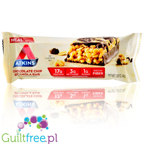 Atkins Meal Chocolate Chip Granola - baton białkowy bez maltitolu z granolą i czekoladą 17g białka & 200kcal