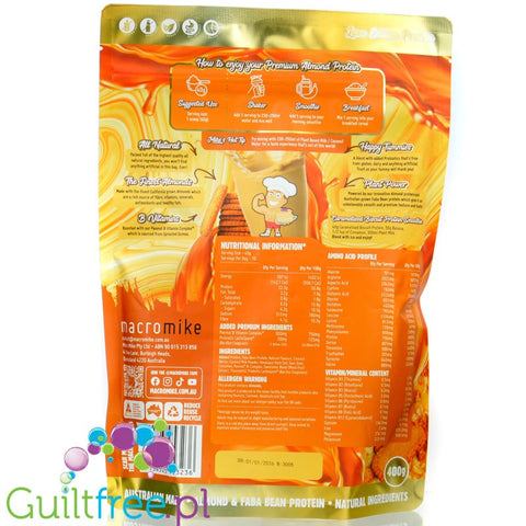 Macro Mike Almond Plant Protein, Caramelised Biscuit - wegańska migdałowa odżywka białkowa bez glutenu, mleka i sukralozy
