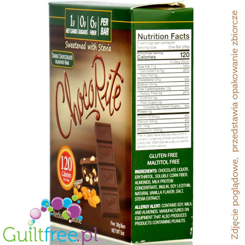Healthsmart ChocoRite Dark Chocolate Almond - sugar-free keto chocolate with almonds, with stevia and erythrol