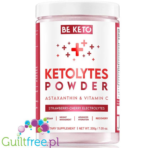 Be Keto Ketolytes Powder, Astaxanthin & Vitamin C, Strawberry & Cherry - elektrolity w proszku dla diety ketogenicznej