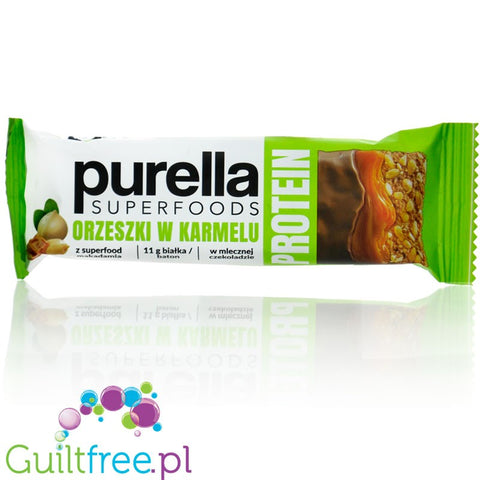 FoodWell Purella Protein Bar Orzeszki w karmelu - baton białkowy z orzechami, karmelem i mleczną czekoladą
