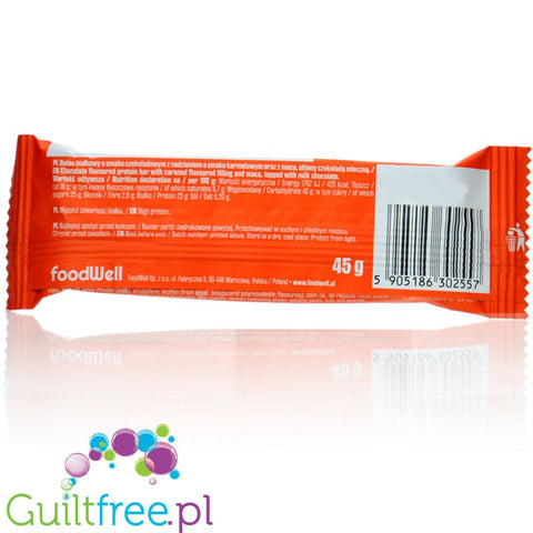 FoodWell Purella Superfood Protein Bar Karmelowe Brownie - baton białkowy czekoladowy z maca oblany czekoladą