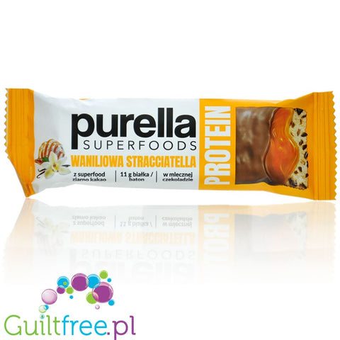 FoodWell Purella Superfoods Protein Bar Waniliowa Straciatella - baton białkowy waniliowy z ziarnem kakaowym oblany czekoladą