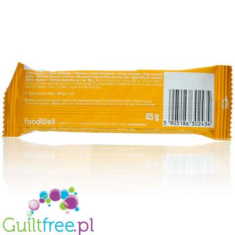 FoodWell Purella Superfoods Protein Bar Waniliowa Straciatella - baton białkowy waniliowy z ziarnem kakaowym oblany czekoladą