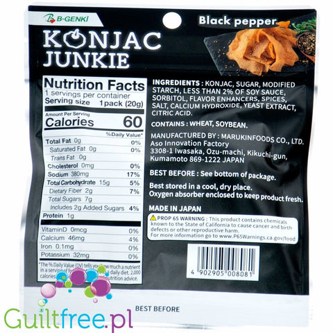 Marukin Fruity Konjac Junkie Black Pepper 60kcal - japońska przekąska błonnikowa o smaku czarnego pieprzu