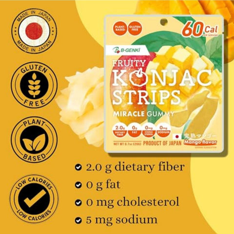 Marukin Fruity Konjac Strips, Miracle Gummy Mango 60kcal - Japanese vegan jelly strips