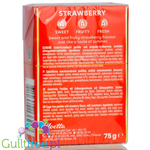 Läkerol Strawberry 75g - Scandinavian vegan sugar-free strawberry-flavored licorice.