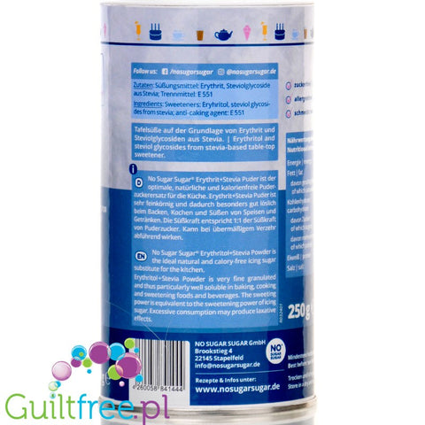No SUGAR SUGAR Erythritol & Stevia Powder - loose sweetener with no calories a la powdered sugar, strainer packet