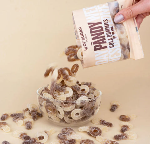 Pandy Candy Cola Dummies - fiber jelly beans without sugar 45% less calories, Cola in icing sprinkles