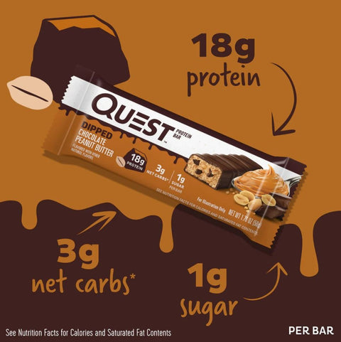 Quest Bar Dipped Chocolate Peanut Butter - baton orzechowy w polewie, 17g białka & 170kcal