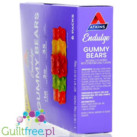 Atkins Endulge Gummy Bears PUDEŁKO x 6 saszetek - owocowe keto żelki misie bez cukru