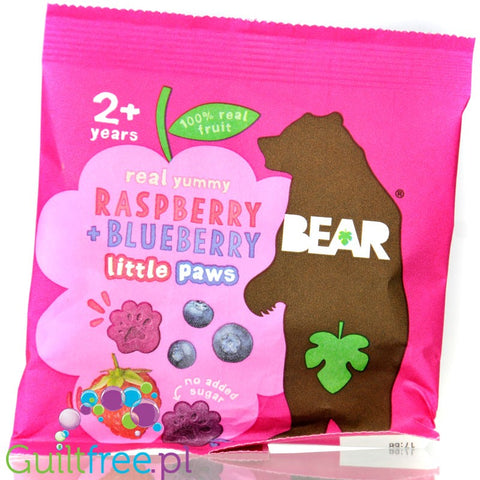 Bear Paws Raspberry & Blueberry - zdrowa przekąska dla dzieci 100% owoców Maliny & Jagody