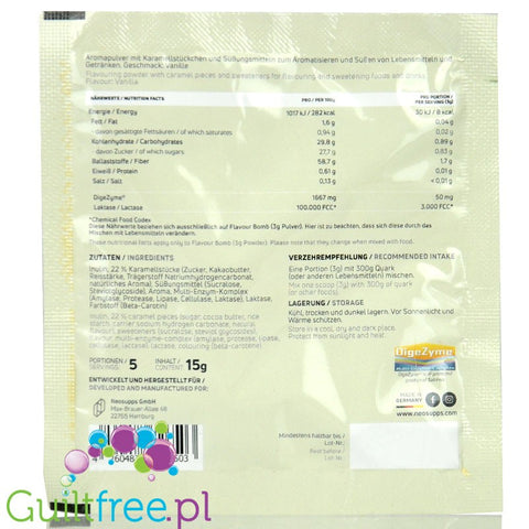 NeoSupps Flavor Bomb Vanilla Cream 8kcal - błonnikowy aromat słodzący w proszku, Krem Waniliowy z kawałkami karmelu