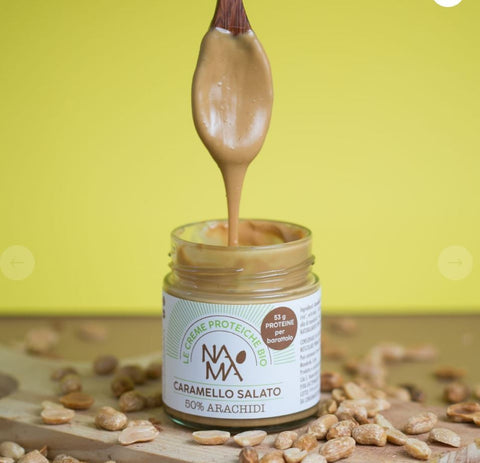 NaMa Le Creme Proteiche Caramello Salato - wegański proteinowy krem arachidowy bez cukru ze słonym karmelem i erytrolem