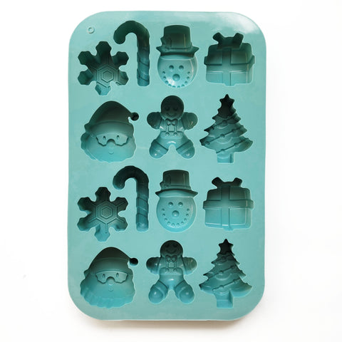 Silicone mold for gingerbread and cookies, Christmas, Christmas turquoise mix shapes