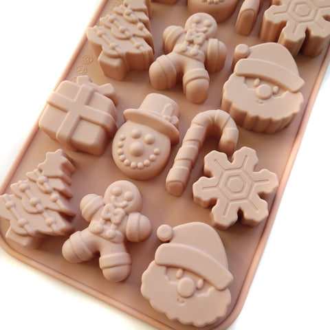Silikonowa foremka do pierniczków i ciastek, Boże Narodzenie, świąteczny miks kształtów, kolor Nude