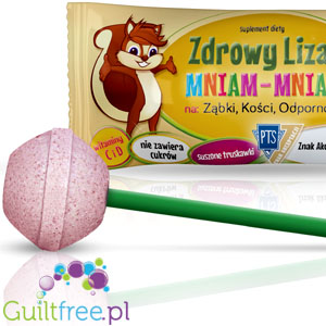 Healthy lollipop Yum-yum sweetened with xylitol and stevia with dried strawberries
