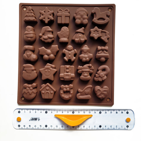 Silicone mold for marshmallows, jelly beans and chocolates, Christmas, festive mix of shapes, glitter brown