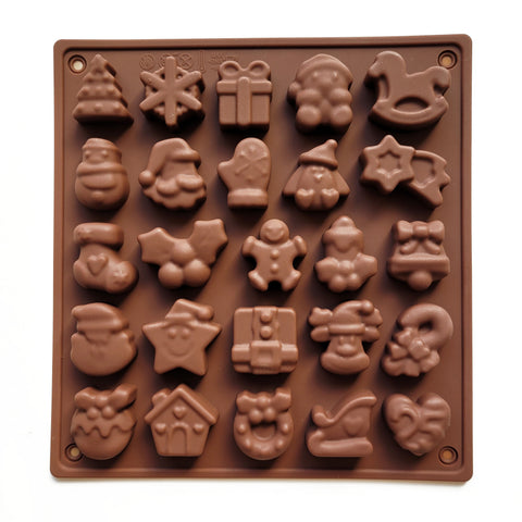 Silicone mold for marshmallows, jelly beans and chocolates, Christmas, festive mix of shapes, glitter brown