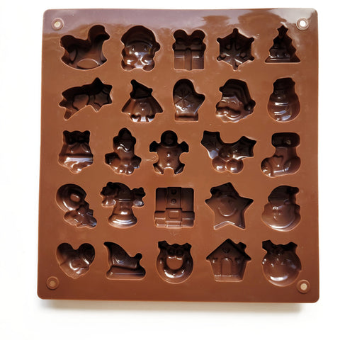 Silicone mold for marshmallows, jelly beans and chocolates, Christmas, festive mix of shapes, glitter brown