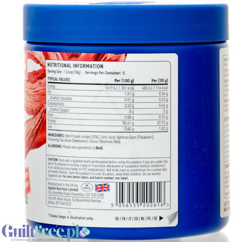 Applied Clear Beef XP Clear Beef Protein Strawberry & Raspberry - beef protein, dairy-free protein supplement 92% protein