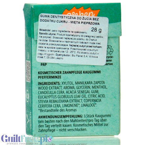 Birkengold Xylit Kaugummi, Pfefferminze - dental chewing gum without sugar with xylitol, Peppermint flavor.