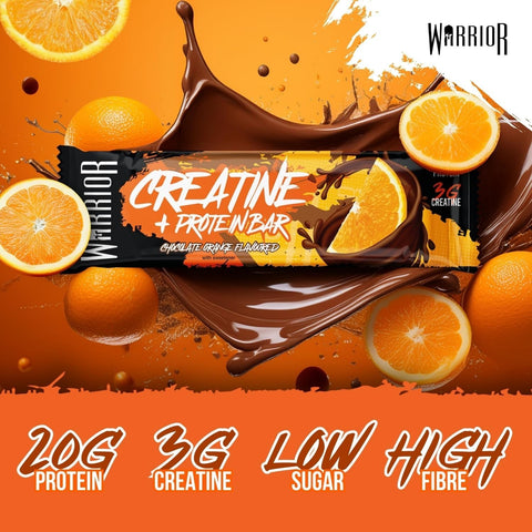 Warrior Creatine Bar Chocolate Orange - baton proteinowy z kreatyną, 20g białka, 248 kcal, Czekolada z Pomarańczą