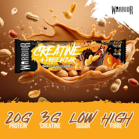 Warrior Creatine Bar Chocolate Peanut - baton proteinowy z kreatyną, 20g białka, 248 kcal, Czekolada & Orzeszki Ziemne