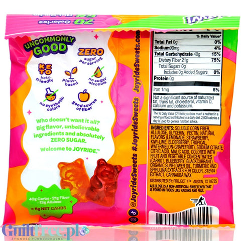 Joyride Uncommon Candy, Fruity Gummy Bears - keto fruit jelly bears, 6g net carbohydrates