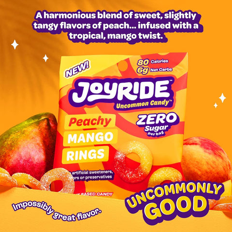 Joyride Uncommon Candy, Peachy Mango Rings - keto fruit jellies, Mango & Peach Rings, 6g net carbohydrates