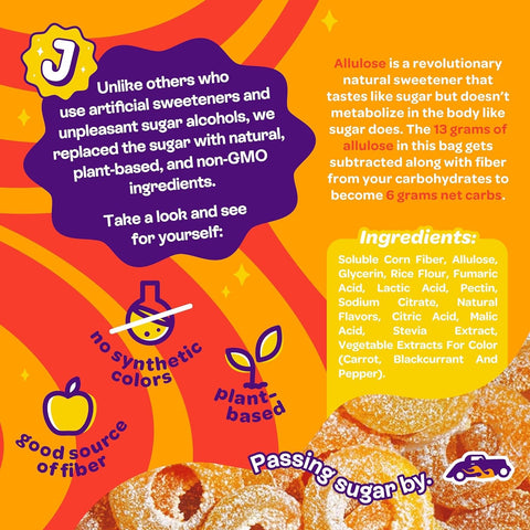 Joyride Uncommon Candy, Peachy Mango Rings - keto fruit jellies, Mango & Peach Rings, 6g net carbohydrates