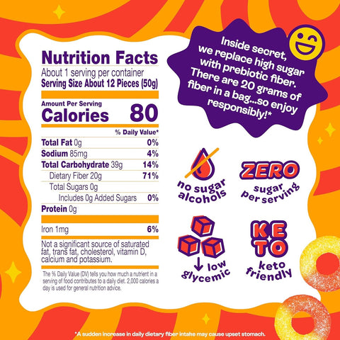Joyride Uncommon Candy, Peachy Mango Rings - keto fruit jellies, Mango & Peach Rings, 6g net carbohydrates