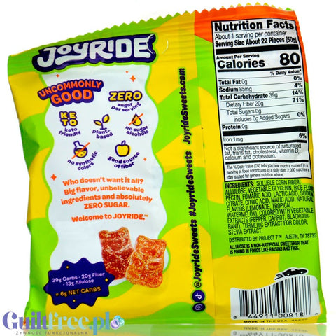 Joyride Uncommon Candy, Gummies Sours - keto fruit jellies, sour bears, 6g net carbohydrates