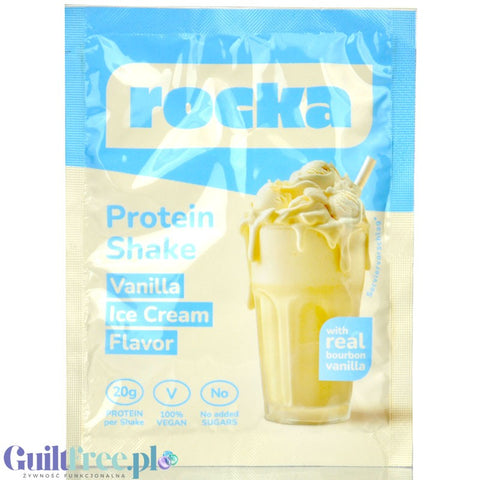 Rocka Nutrition Protein Shake Vanilla Ice Cream 30g - wegańska odżywka białkowa 4 źródeł białka, Lody Waniliowe, saszetka