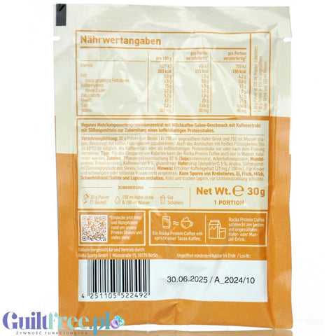 Rocka Nutrition Protein Coffee Frappuccino 30g - wegańska kawa proteinowa 80mg kofeiny, saszetka