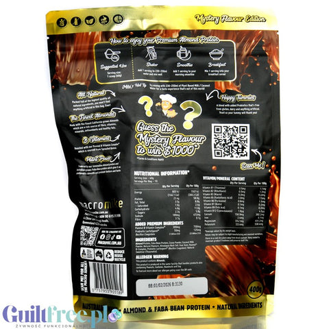 Macro Mike Almond Plant Protein, Mystery Black Friday'24 - wegańska migdałowa odżywka białkowa bez glutenu, mleka i sukralozy