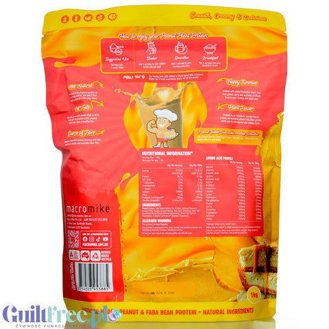 Macro Mike Peanut Plant Protein, Peanut Butter Cheezecake 1kg - wegańska kremowa odżywka bez glutenu, mleka i sukralozy