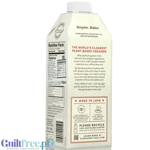 Elmhurst Cashew Creamer Cinnamon Churro - wegańskie nie-mleko owsiane z nerkowcami, bez karagenu, guaru i olejów