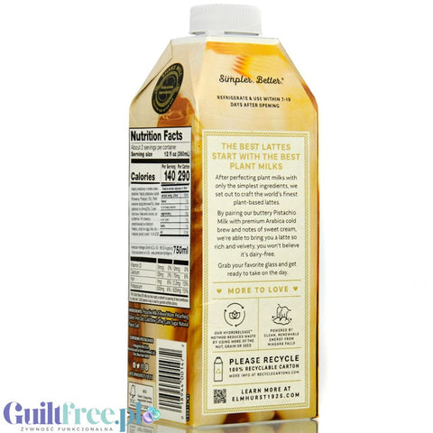 Elmhurst Pistachio Crème Latte - vegan coffee drink with pistachios and oats, without fats or thickeners