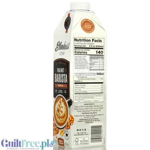 Elmhurst Walnut Barista Maple - wegańskie nie-mleko owsiane z orzechami włoskimi i syropem klonowym, bez karagenu i gumy guar
