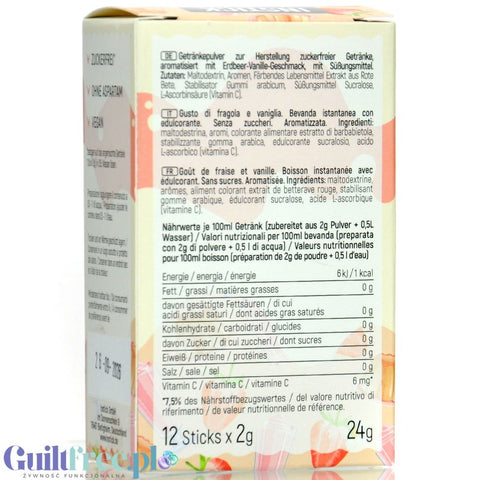 InStick Strawberry Vanilla - rozpuszczalna saszetka smakowa do deserów i napojów bez cukru, 12 saszetek, Truskawka z Wanilia