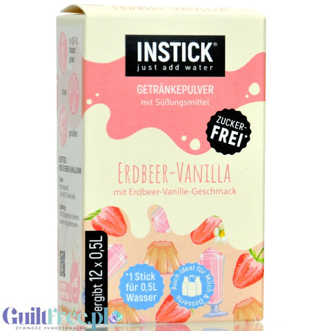 InStick Strawberry Vanilla - rozpuszczalna saszetka smakowa do deserów i napojów bez cukru, 12 saszetek, Truskawka z Wanilia