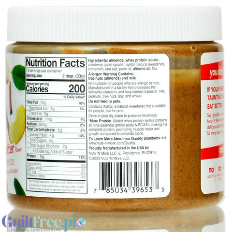 Nuts 'N More Almond Butter Apple - almond butter with WPC whey protein and xylitol, Apple, Cinnamon & Cranberry