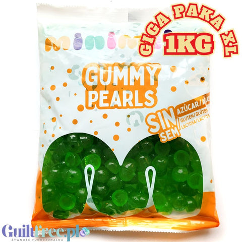 Minimelis Gummy Pearls GIGA PAKA 1KG - zielone kulki żelki bez cukru 40% mniej kalorii