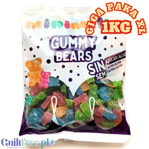 Minimelis Gummy Bears GIGA PAKA 1KG - kolorowe kwaśne misie żelki bez cukru w kwaśnej posypce 40% mniej kalorii