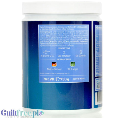 Rocka Nutrition NO WHEY PRO Chocolate 750g - vegan protein supplement with B12 and amino acids, no sugar, soy or gluten.