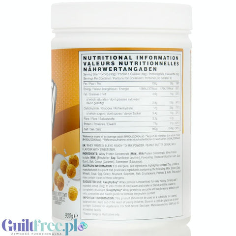 Naughty Boy Whey Premium Protein Peanut Butter Cereal Milk 900g - gęsta odżywka białkowa WPI, WPC & MPC