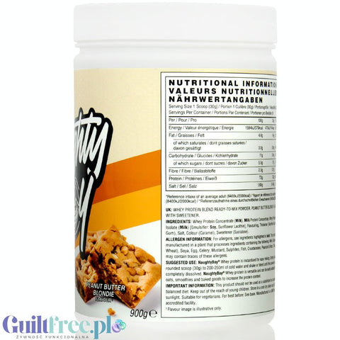 Naughty Boy Whey Premium Protein Peanut Butter Blondie 900g - a nutrient dense protein supplement WPI, WPC & MPC