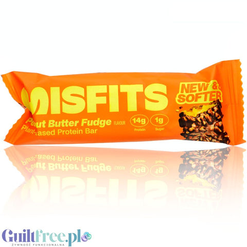 MisFits Protein Bar Peanut Butter Fudge - wegański baton proteinowy bez cukru, Karmel, Masło Orzechowe & 'Mleczna' Czekolada