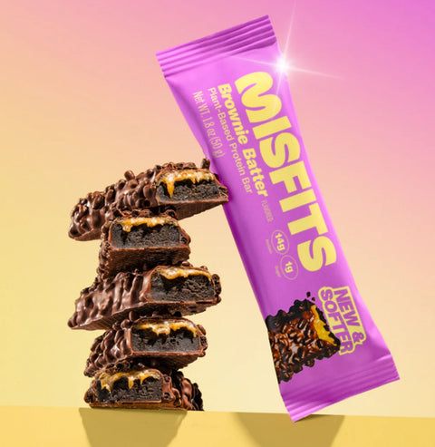MisFits Protein Bar Brownie Batter - wegański baton proteinowy bez cukru z chrupkami i czekoladą